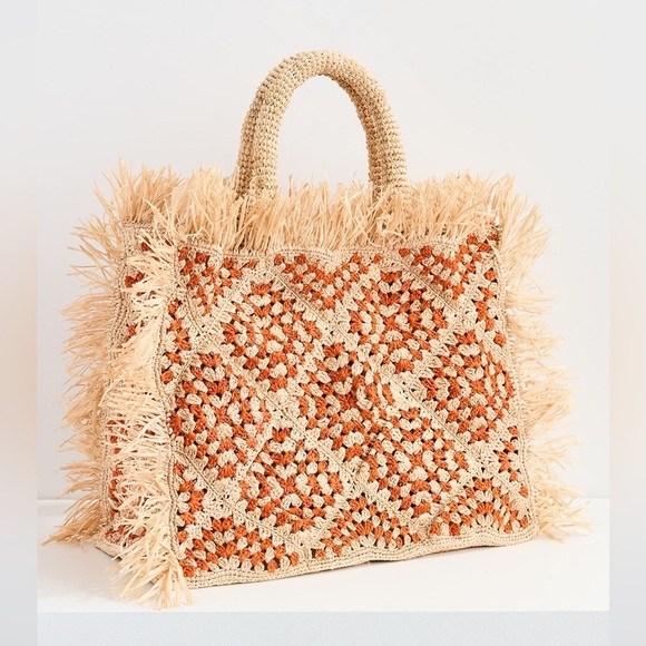 Eilaf Crochet Najoom Tote Orange & Tan - Picture 2 of 7